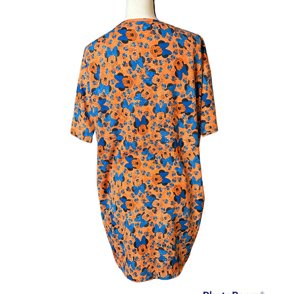 New LuLaRoe Disney Irma Hi-Lo Tunic Orange and Blue Minnie Mouse w/Bows Size XS - Picture 3 of 9